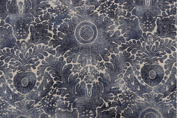 Waverly Damask Sarong Printed Cotton Blend Drapery Fabric in Indigo