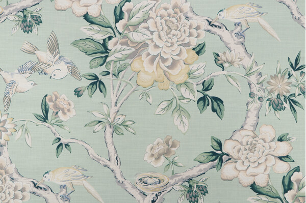 Waverly Mudan Printed Cotton Drapery Fabric in Julep