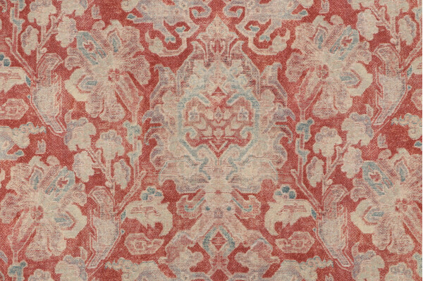 Waverly Carpet Bag Printed Cotton Blend Drapery Fabric in Pomegranate