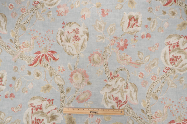 Waverly Adalet Printed Cotton Blend Drapery Fabric in Chambray