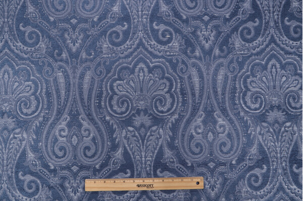 Waverly Clubroom Paisley Woven Chenille Upholstery Fabric in Prussian