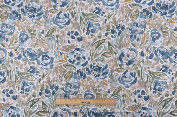 Magnolia Home Tilly Printed Cotton Drapery Fabric in Denim