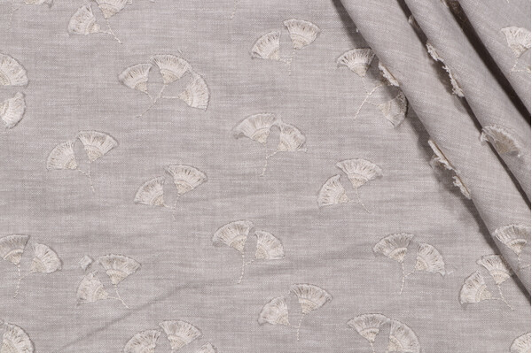 PK Lifestyles Whispering Leaf Embroidered Drapery Fabric in Fog
