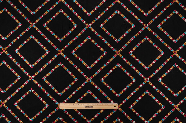 PK Lifestyles Beaded Lattice Embroidered Drapery Fabric in Jewel