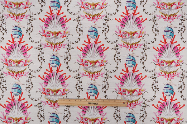 Harrison Howard Mariner&#39;s Song Printed Cotton Drapery Fabric in Aquarium