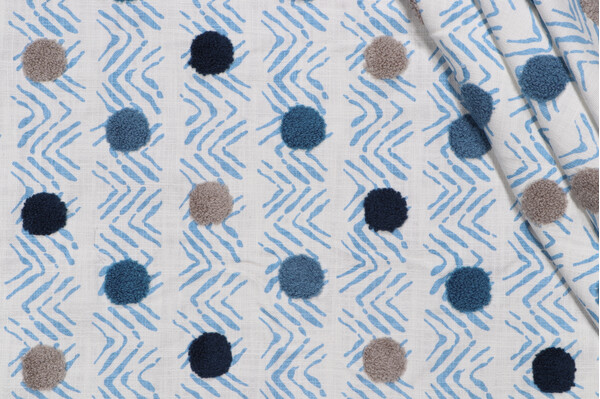 PK Lifestyles Moon Beat Printed & Embroidered Cotton Drapery Fabric in Bliss