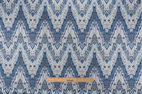 Williamsburg Bray Flamestitch Printed Cotton Twill Drapery Fabric in Indigo