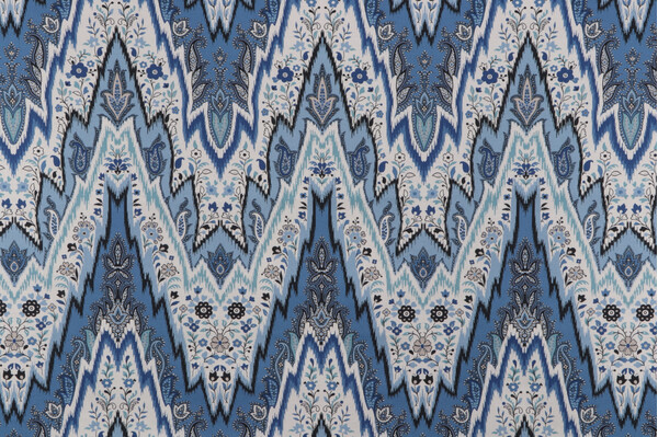 Williamsburg Bray Flamestitch Printed Cotton Twill Drapery Fabric in Indigo