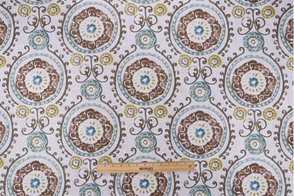Mill Creek Tamariz Printed Linen Blend Drapery Fabric in Bayside 
