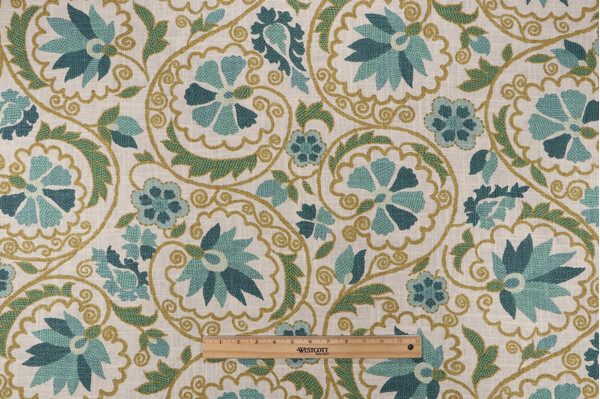 Sample of Richloom Marakesh Printed Linen Blend Drapery Fabric in Mineral 