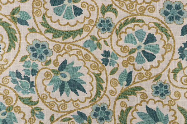 Sample of Richloom Marakesh Printed Linen Blend Drapery Fabric in Mineral 