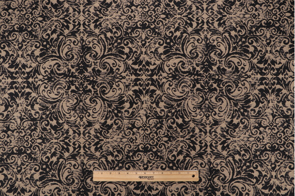 Sample of Covington Pricilla Damask Upholstery Fabric in 936-Black Tan 