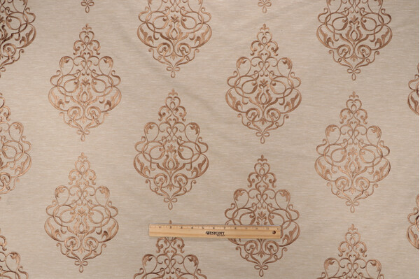 Jennifer Adams Buckingham Embroidered Drapery Fabric in 881-Vintage Gold for Covington 