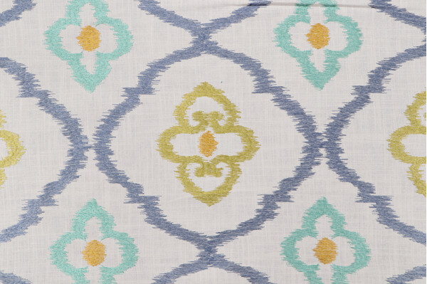 Covington Sumatra Embroidered Drapery Fabric in 52-Cabana Blue 