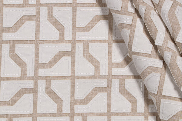 Covington Greystones Applique Embroidered Drapery Fabric in 197-Flax 