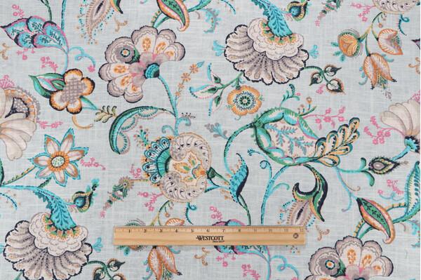Covington Wedgewood Printed Linen Blend Drapery Fabric in 507-Aquarius 