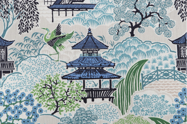 Mill Creek Tea House-Briard Printed Cotton Blend Drapery Fabric in Seawind