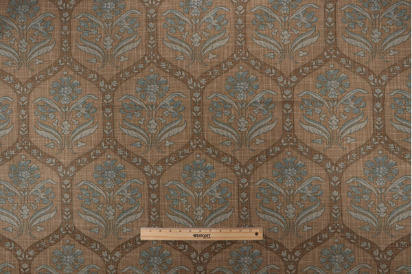 Thibaut Caton F94125 Printed Cotton Muslin Drapery Fabric in Teal & Tobacco