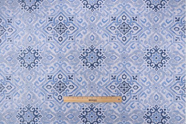 Covington Becca Printed Cotton Drapery Fabric in 51-Denim