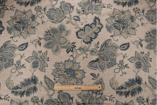 Covington Noblesse Printed Linen Blend Drapery Fabric in 555-Classic Navy 