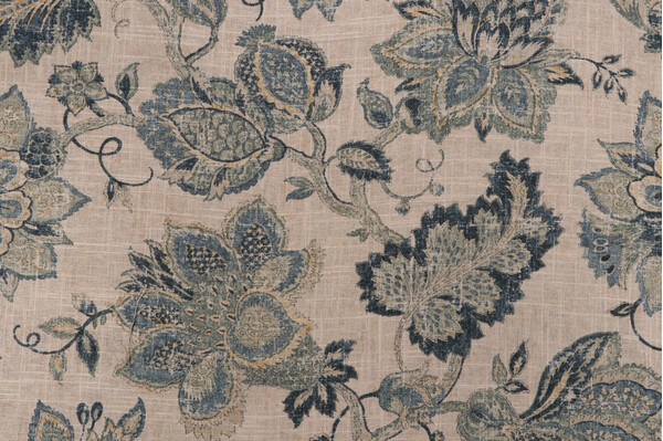 Covington Noblesse Printed Linen Blend Drapery Fabric in 555-Classic Navy 