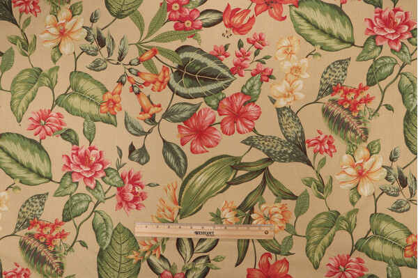 Kingsway Tropical Printed Cotton Drapery Fabric in Sunshine 