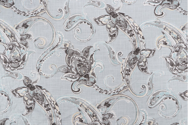 Sample of Floral Printed Drapery Fabric in Powder Blue 