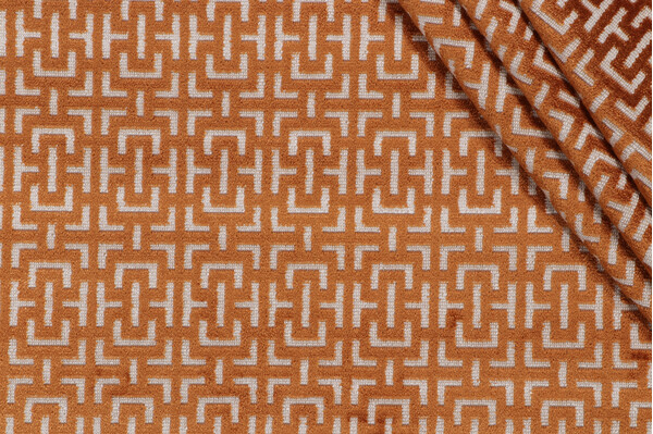 Sample of P Kaufmann Power Grid Grospoint Velvet Upholstery Fabric in Tandoori 