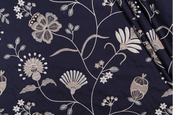 P Kaufmann Inaya Embroidered Decorator Fabric in Twilight 