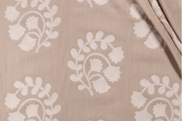 Sample of Richloom Parfait Embroidered Drapery Fabric in Sand 