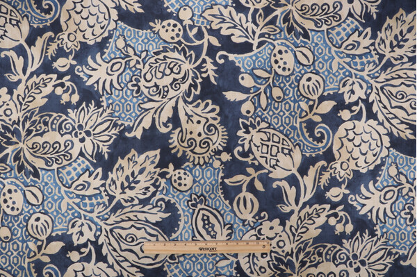 P Kaufmann Bruges Printed Cotton Drapery Fabric in Midnight