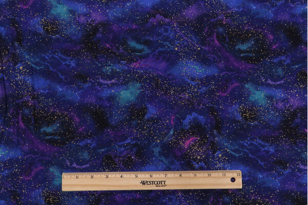 Chong-A Hwang Fabrics of SoHo Galaxy Cosmic Sky Metallic Printed Cotton Craft Fabric in Galaxy