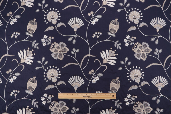 P Kaufmann Inaya Embroidered Decorator Fabric in Twilight 
