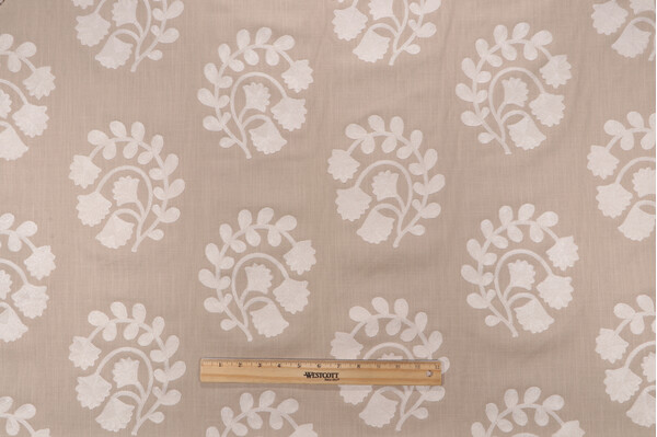 Sample of Richloom Parfait Embroidered Drapery Fabric in Sand 