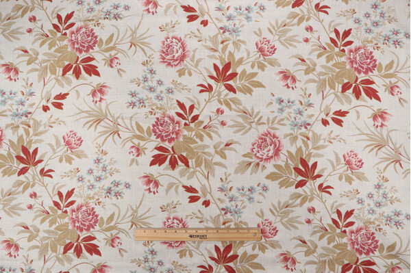 French General Florette Printed Linen Drapery Fabric in Rouge for Fabricut