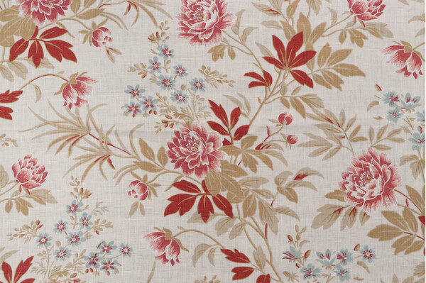 French General Florette Printed Linen Drapery Fabric in Rouge for Fabricut