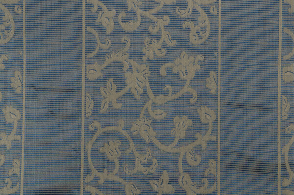 Click for 5.88 Yards Grey Watkins Prague Stripe Damask Upholstery Fabric in Blue Grey Watkins Prague Stripe Damask Upholstery Fabric in Blue
