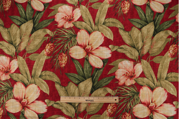 Covington Fiona Printed Linen Blend Drapery Fabric in 349-Vintage Red