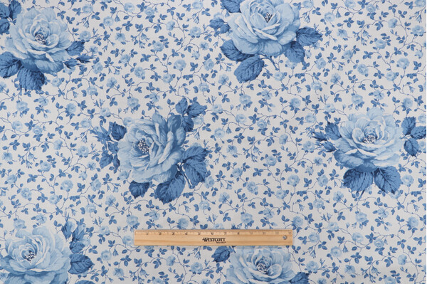 Scalamandre Floral Printed Cotton Drapery Fabric in Blue
