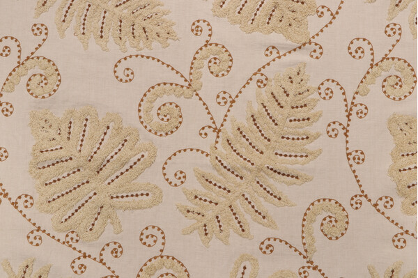 Grey Watkins Fossils Embroidered Drapery Fabric in Brown on Beige