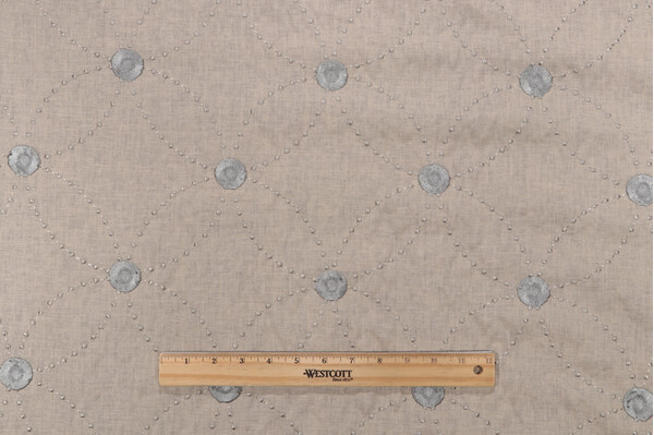 Click for 7.88 Yards Leo Embroidered Linen Drapery Fabric in Mist Leo Embroidered Linen Drapery Fabric in Mist
