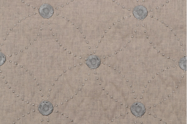 Click for 7.88 Yards Leo Embroidered Linen Drapery Fabric in Mist Leo Embroidered Linen Drapery Fabric in Mist