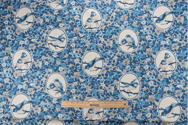 Richloom Budgie Printed Cotton Twill Drapery Fabric in Bluebird