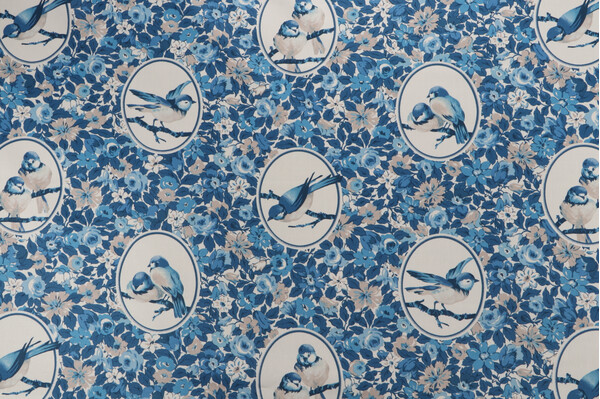 Richloom Budgie Printed Cotton Twill Drapery Fabric in Bluebird