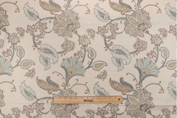 Laura & Kiran Ajanta Handprint Printed Drapery Fabric in Tan/Aqua