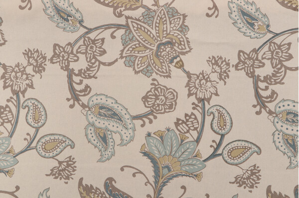 Laura & Kiran Ajanta Handprint Printed Drapery Fabric in Tan/Aqua