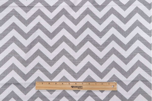 Premier Prints Zigzag Slub Printed Cotton Drapery Fabric in Ash/White