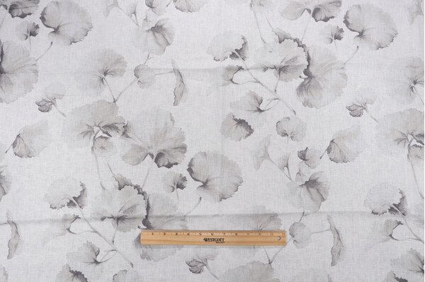 Kendall Wilkinson Ink Wash Printed Linen Drapery Fabric in Platinum for Fabricut