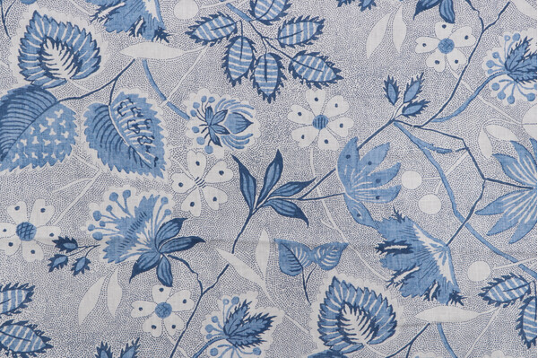 Click for .88 Yards Anna French Indienne Hazel Printed Linen Drapery Fabric in Blue for Thibaut Anna French Indienne Hazel Printed Linen Drapery Fabric in Blue for Thibaut