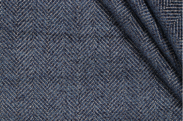 Herringbone Woven Chenille Upholstery Fabric in Indigo
